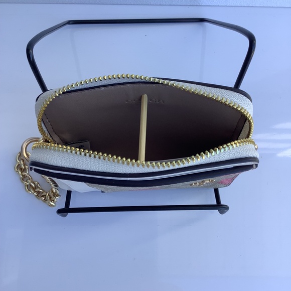 COACH Khaki Signature & Leather Floral Print Zip Card Case CR971 BNWT - Picture 5 of 5
